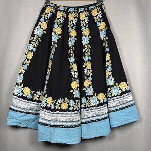 Basic Concepts Peasant Skirt Floral Black Blue Rhinestones